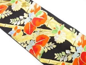 アンティーク　竹に桐・菊模様織り出し袋帯（着用可）